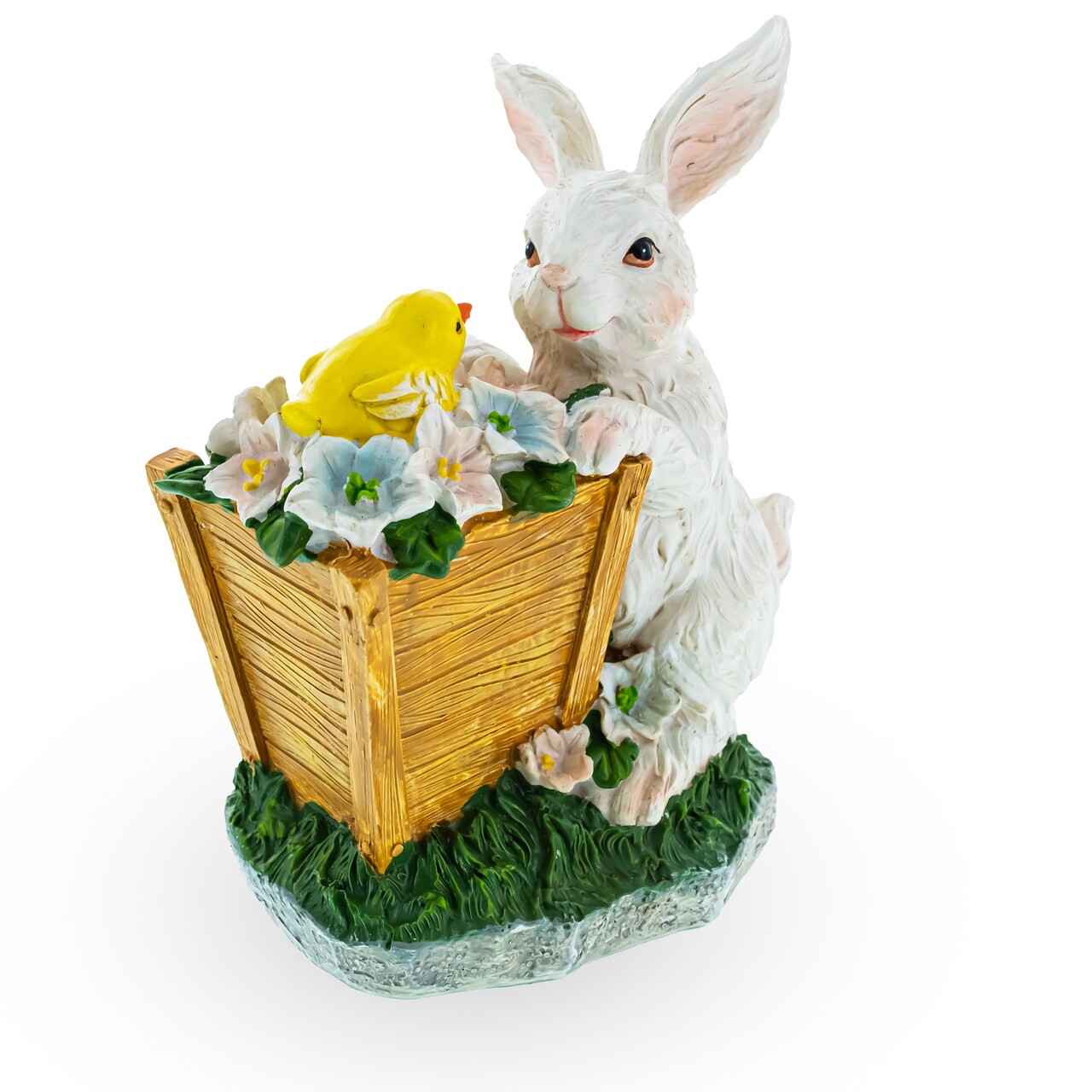 Hand Painted Bunny with Yellow Chick Easter Tabletop Decor 7 Inches Tall